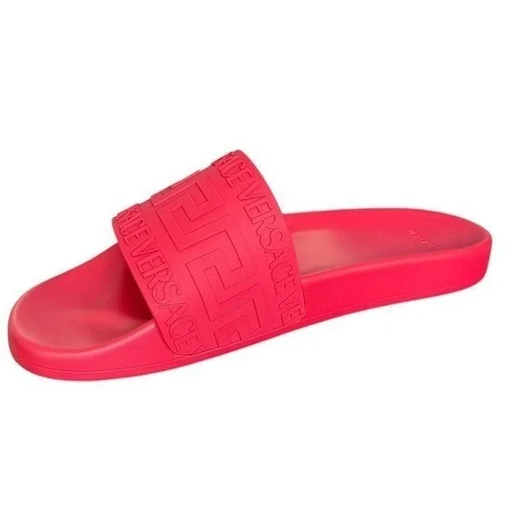 Versace 1006272 Men's Red Greca Gomma Pool Slide, sizes 43 - Picture 2 of 8